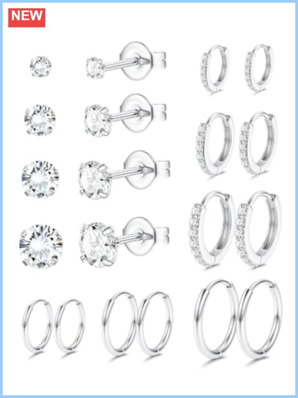 Hypoallergenic Surgical Steel Stud & Hoop Earrings Set for Sensitive Ears